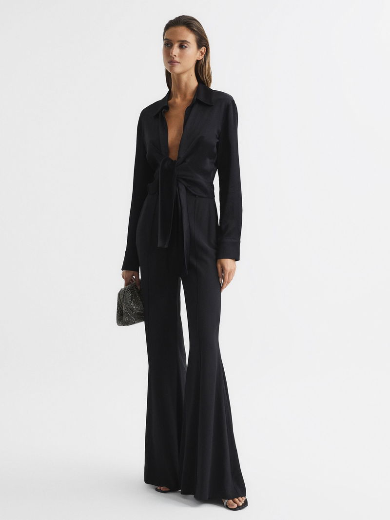 REISS Gabby Tie-Front Shirt in Black | Endource