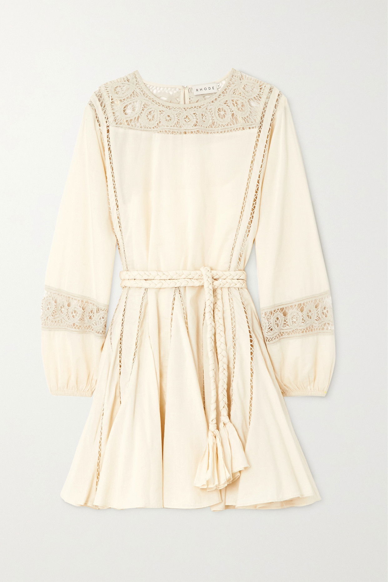 40% off RHODE Ella Belted Crochet-Trimmed Dress
