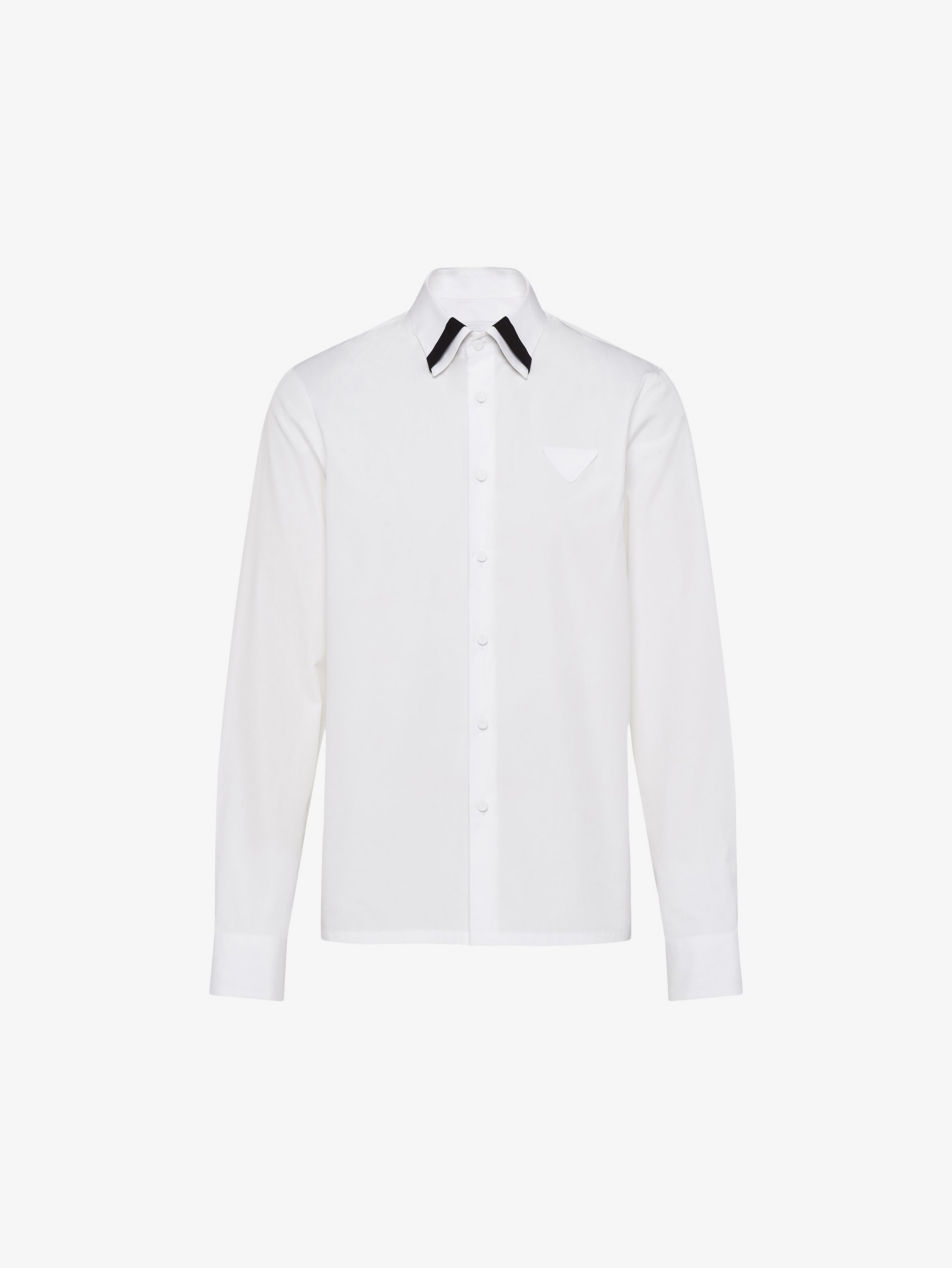 PRADA Brand-Patch Contrast-Panel Cotton Shirt in WHITE | Endource