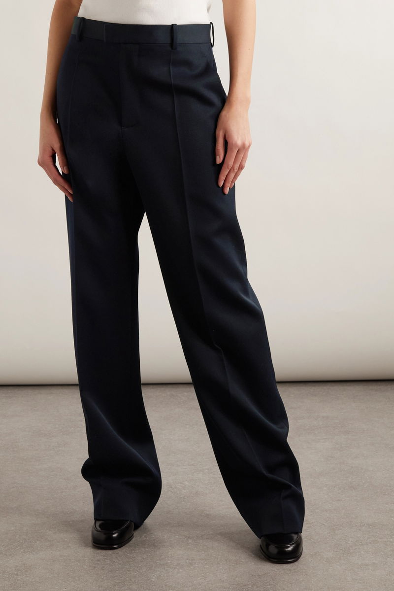 Pleated grain de poudre wool straight-leg pants