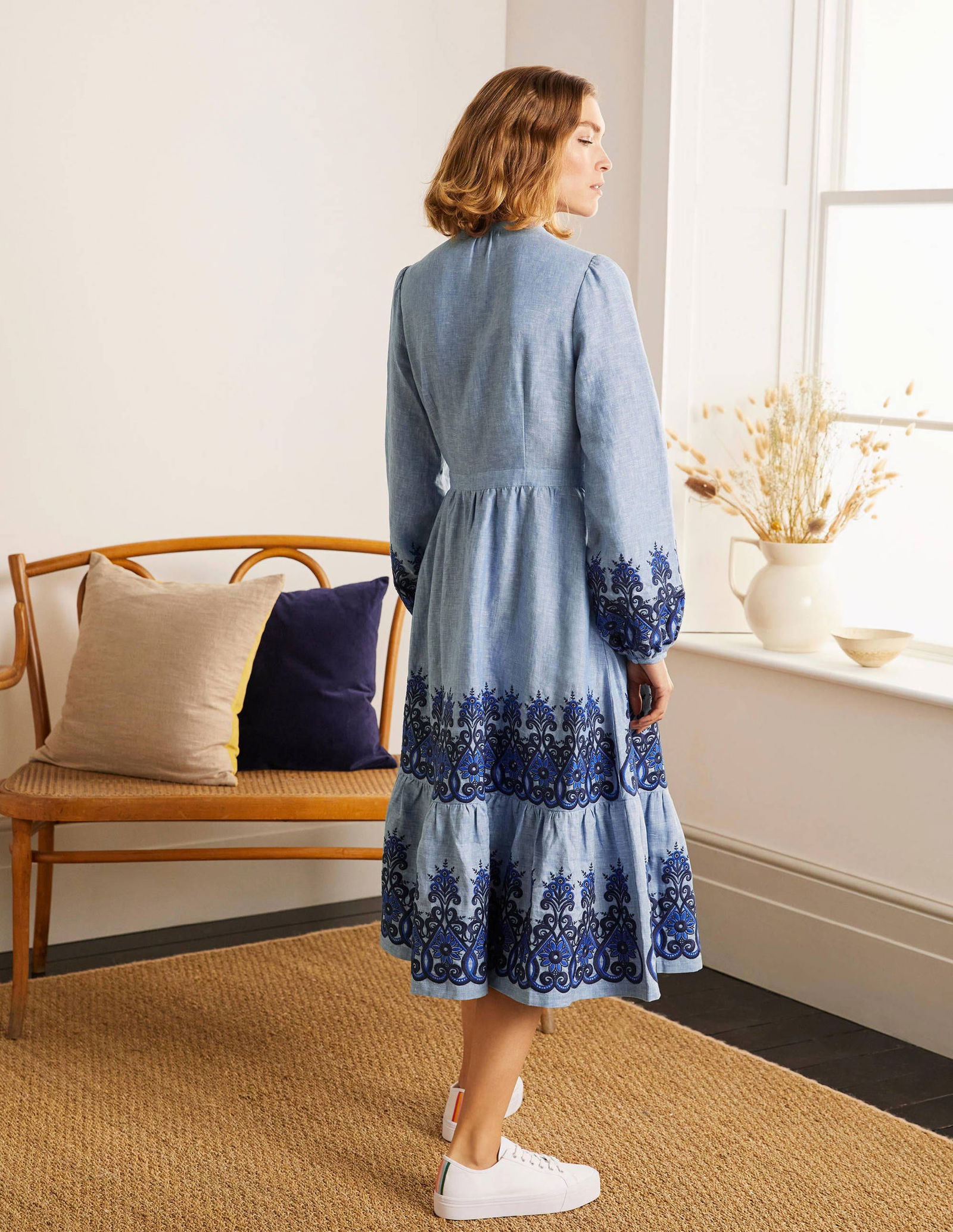 embroidered floral shift dress Navy Floral Metallic Embroidered Flutter Sleeve Shift Dress