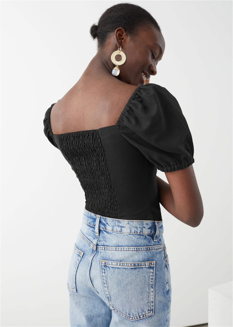  OTHER STORIES Puff Sleeve Jacquard Top in Black