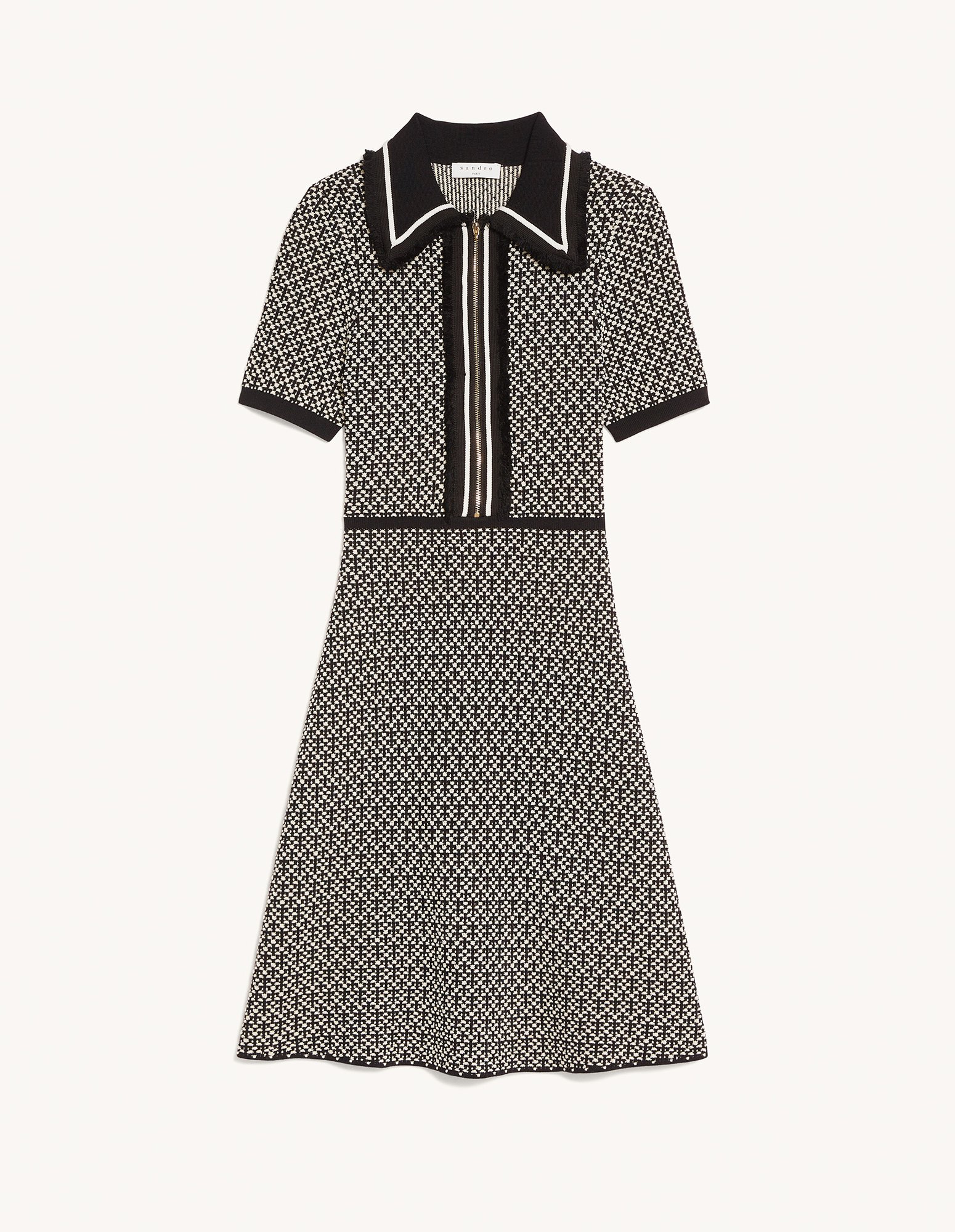 SANDRO Knit Dress With Short Sleeves in Black / White | Endource