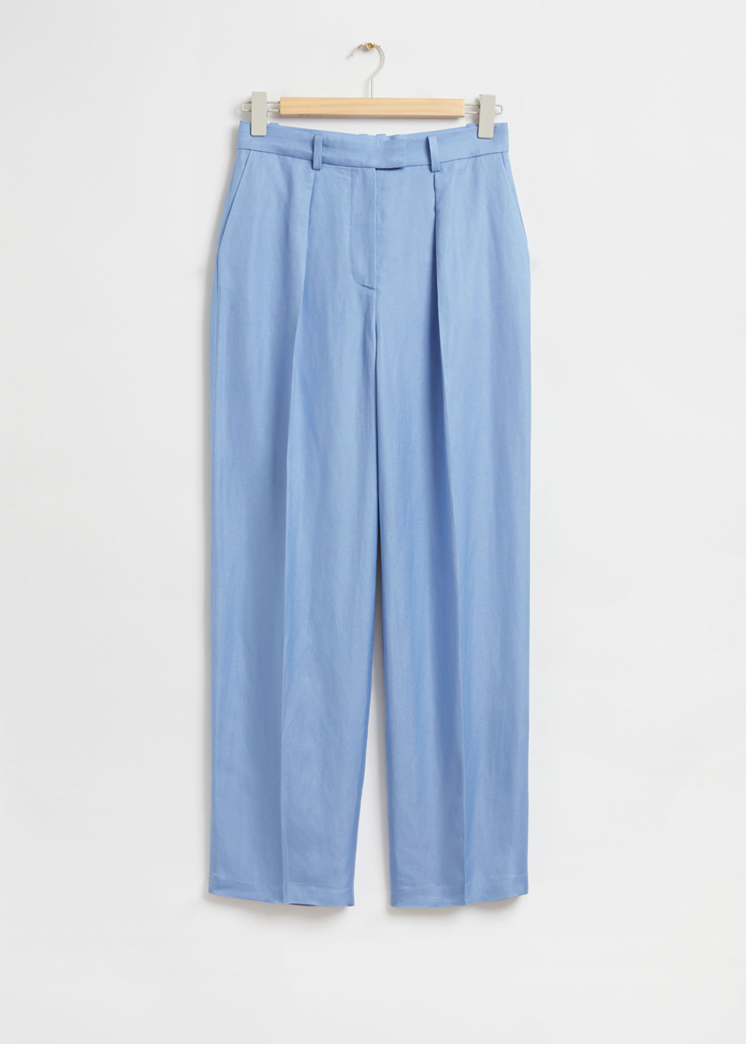 Cornflower Blue Pleated Velour Relaxed Pant