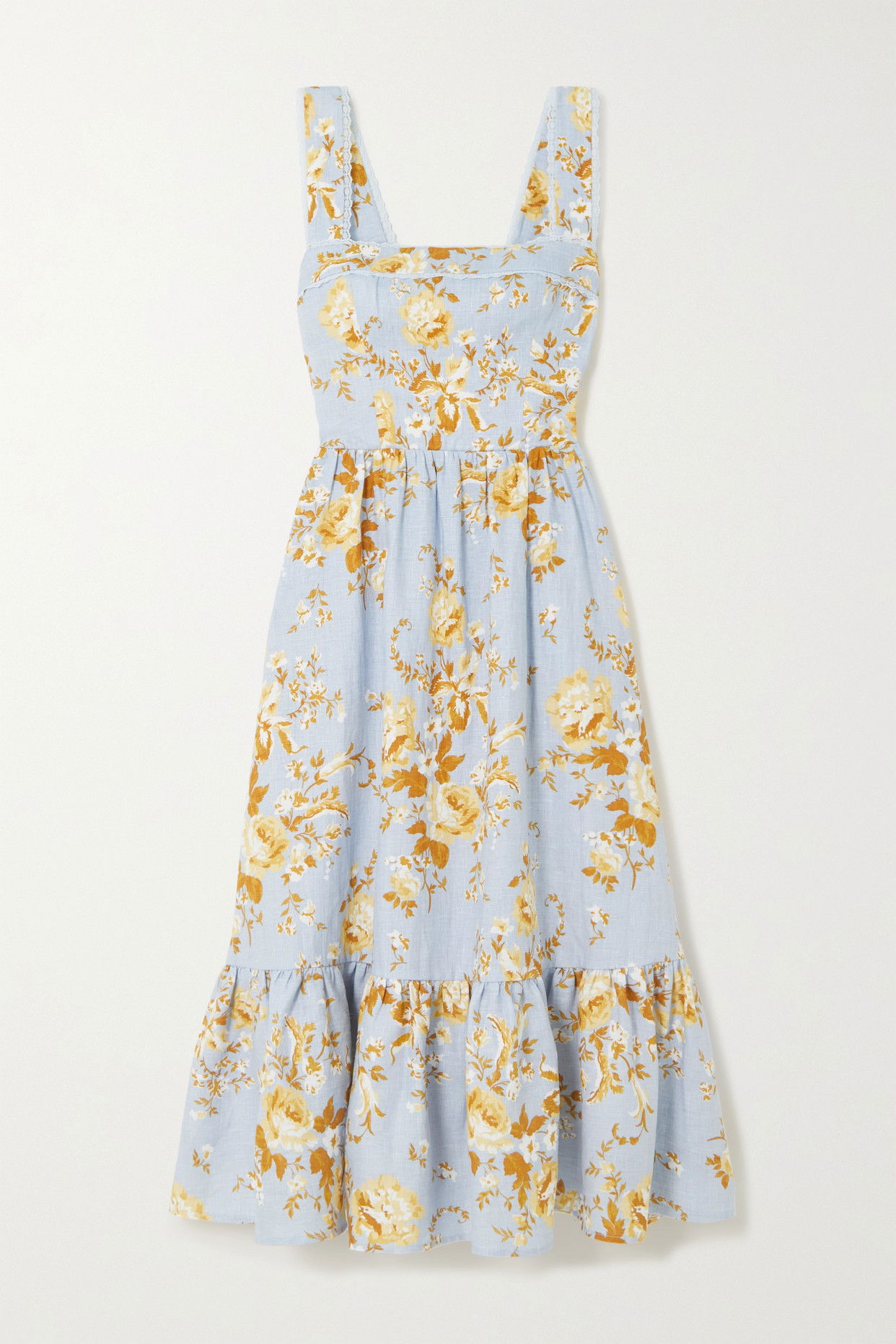 REFORMATION Rowen Lace-Trimmed Floral-Print Linen Midi Dress | endource