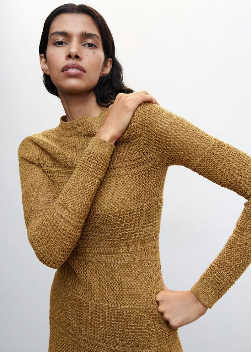 mango openwork knitted dress with opening NWT Mango MNG Mock Neck Midi Knit Openwork