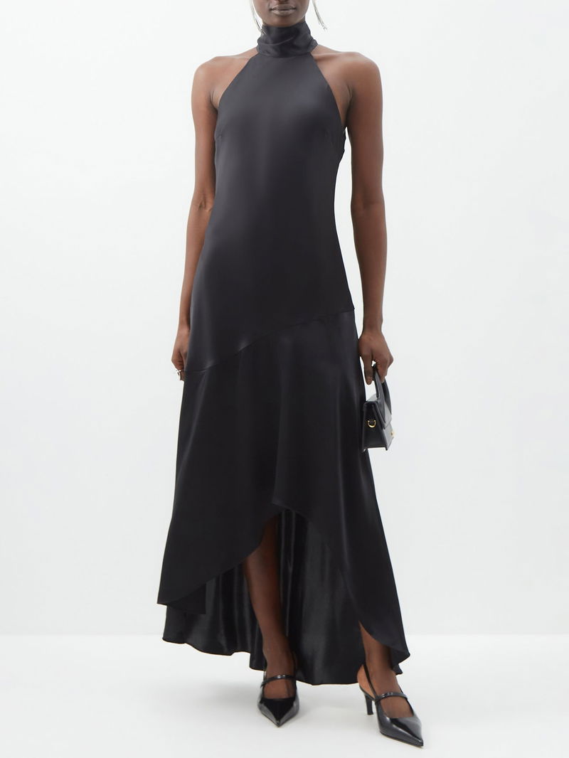 FRAME Draped Halterneck Tie Silk Dress | endource