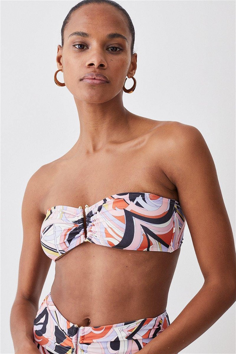 Abstract Print Halter Neck Bikini Top