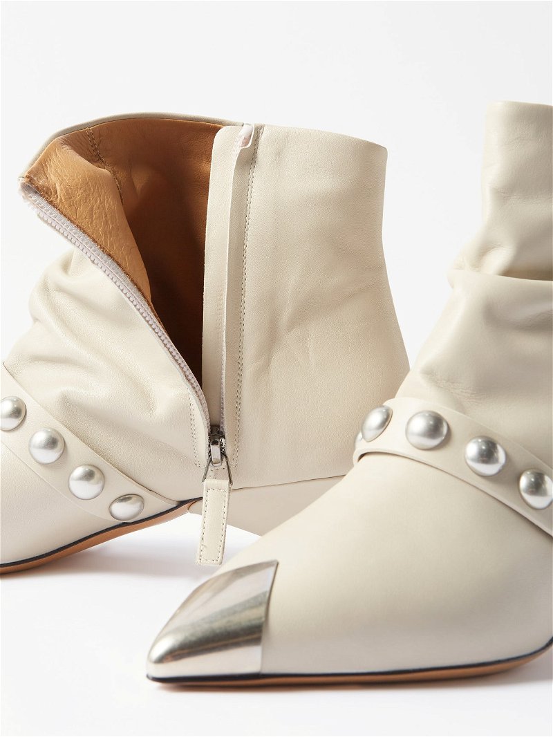 Isabel Marant Donatee Low Heels Ankle Boots In Beige Leather In White