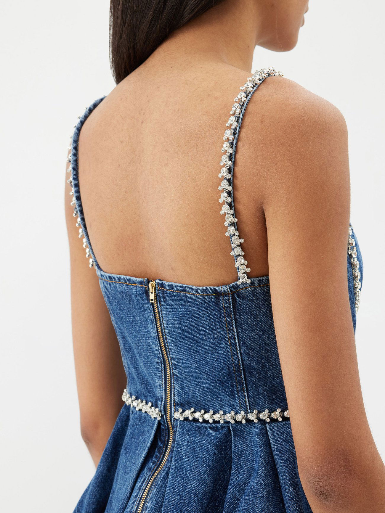 diamante detail denim mini dress Self-Portrait Diamante Detail Denim Mini Dress - Blue