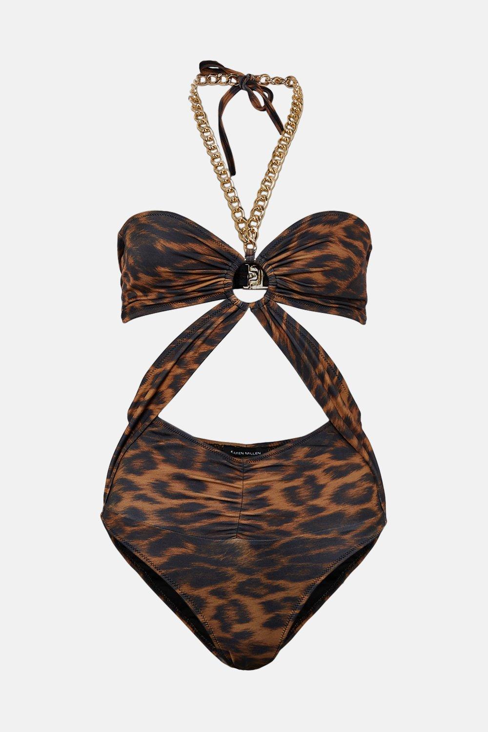 KAREN MILLEN Chain Detail Leopard Print Swimsuit endource