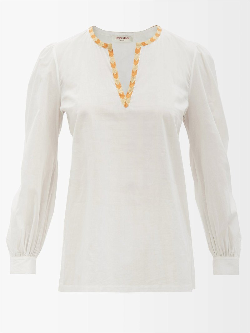 White Vera embroidered cotton-voile top, Emporio Sirenuse