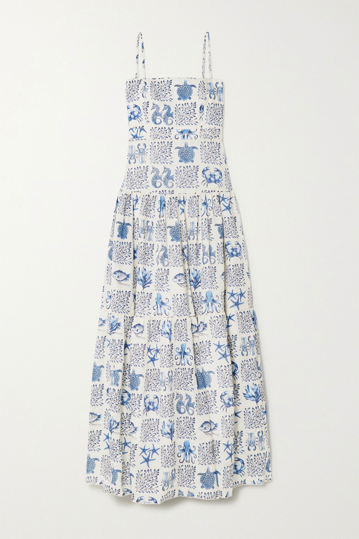 AGUA BY AGUA BENDITA Lima Tiered Printed Linen Maxi Dress | endource
