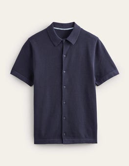 BODEN Knitted Short Sleeve Shirt in Navy