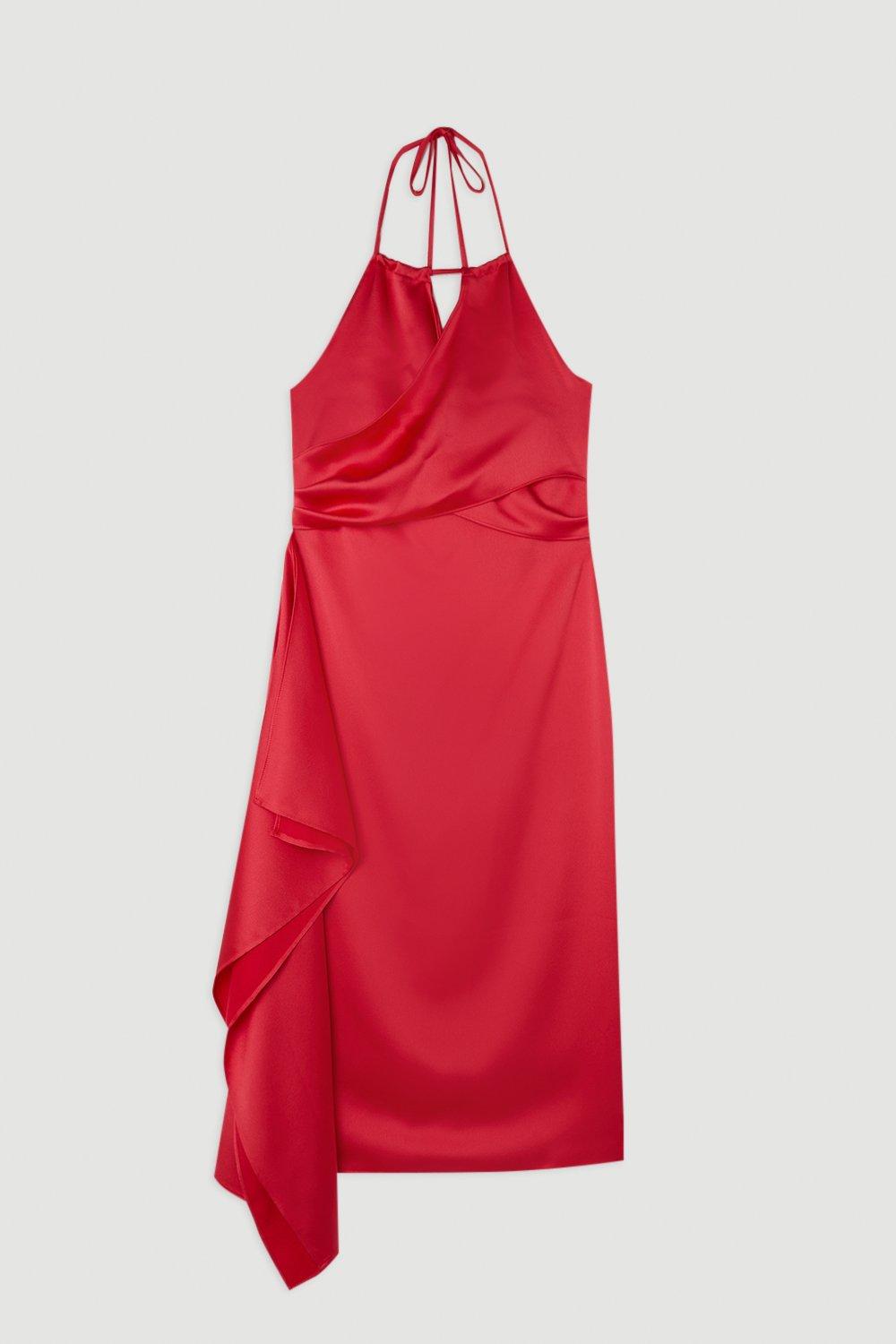 sachin and babi light blue dress KAREN MILLEN Satin Back Crepe Draped Wrap Halter Tie Neck Midi Dress