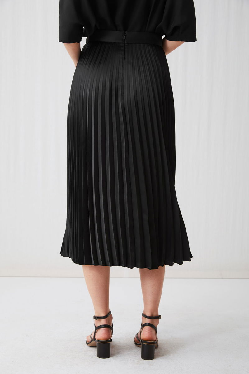 ARKET Pleated Satin Skirt in Black | endource