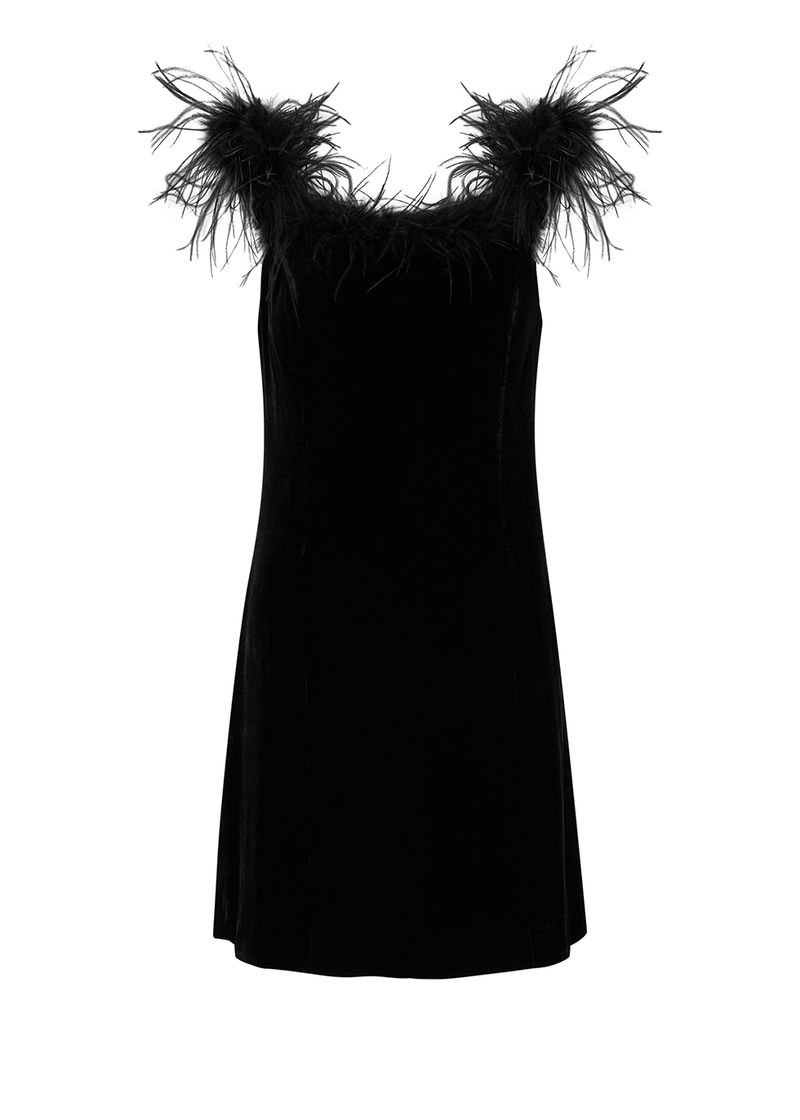 Velvet Feather Detail Mini Dress