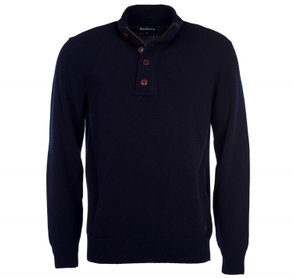 Dark blue Barbour sweater with buttoned placket
