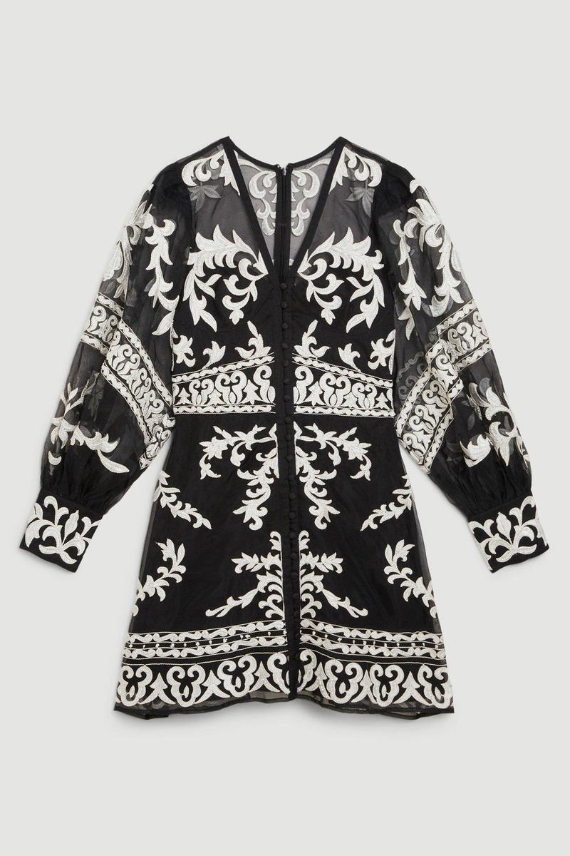 champagne mini dress with sleeves Hebe Silk Mini Dress in Cream Daisy Jacquard Champagne