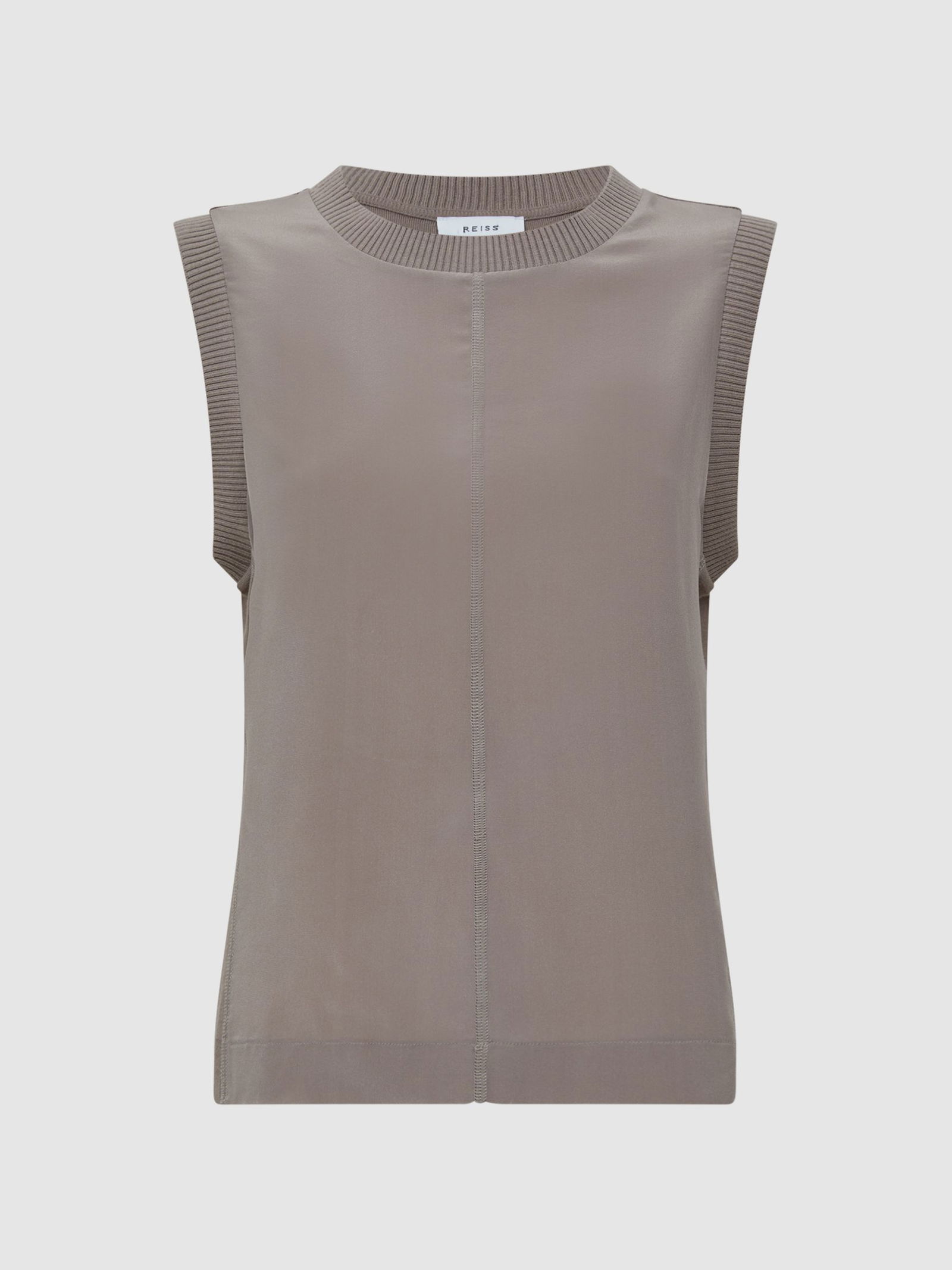 REISS Dotty Silk Front Crew Neck Vest in Taupe | endource