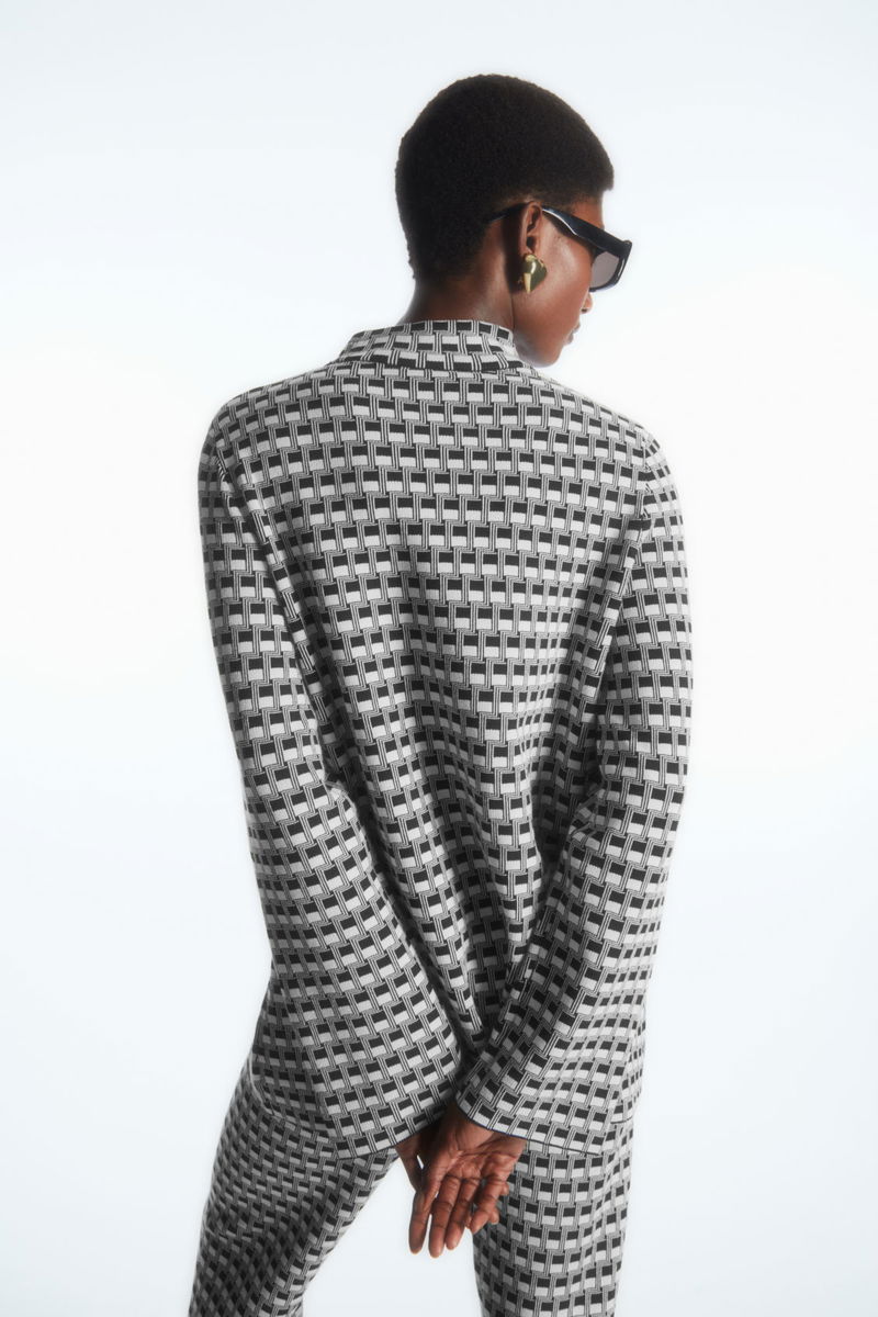 COS Checked Jacquard-Knit High-Neck Top in BLACK / STRIPED | endource
