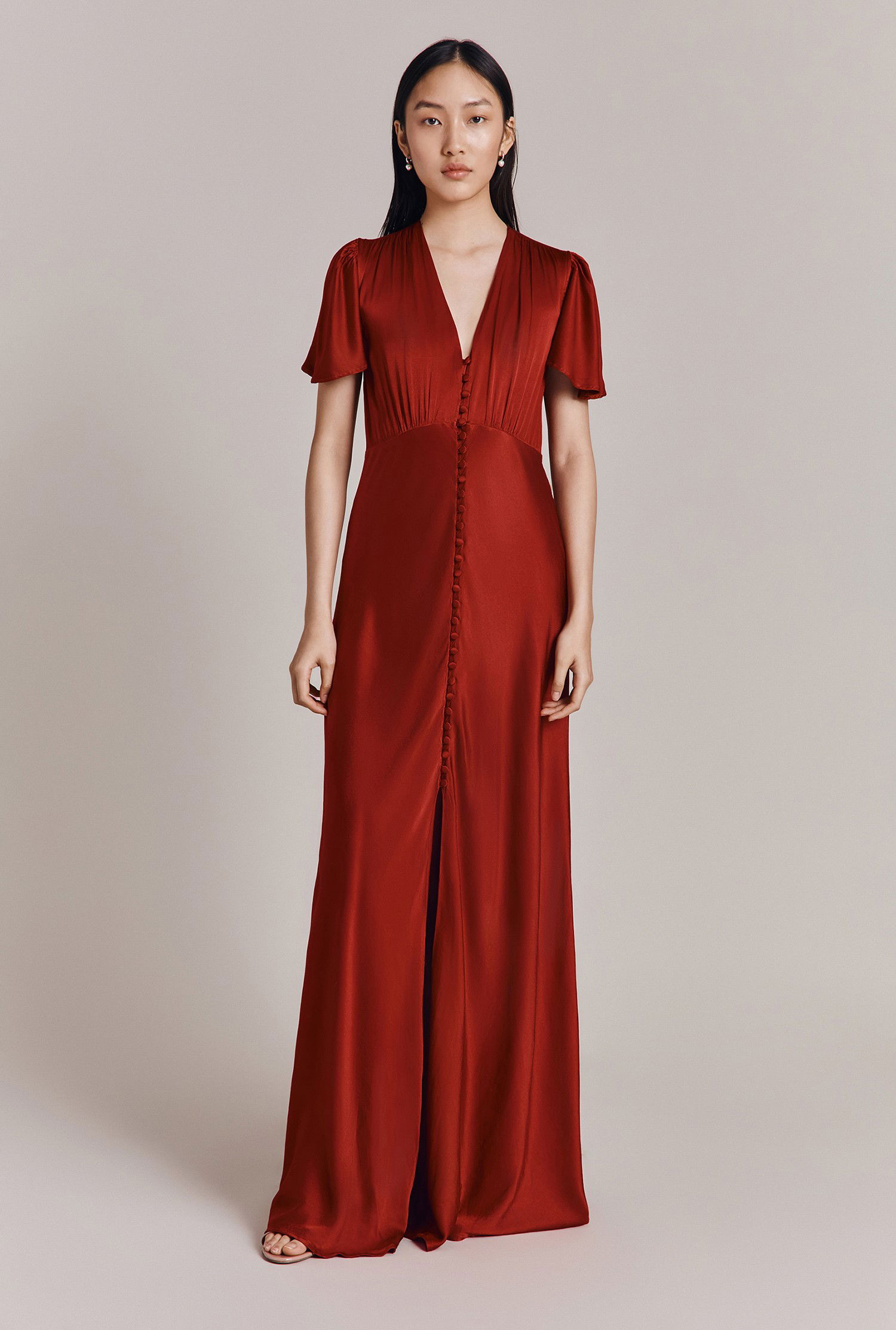 delphine button satin maxi dress GHOST Delphine Button Through Satin Maxi Dress