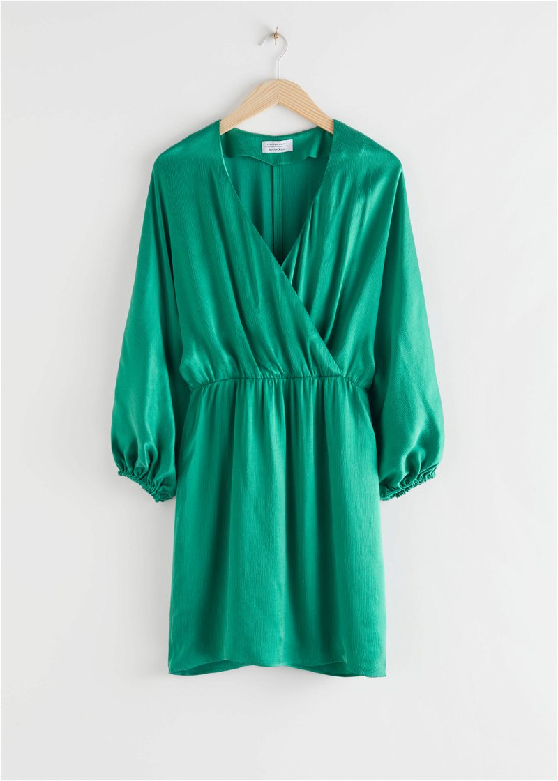 & OTHER STORIES Voluminous Sleeve Mini Dress in Green | Endource