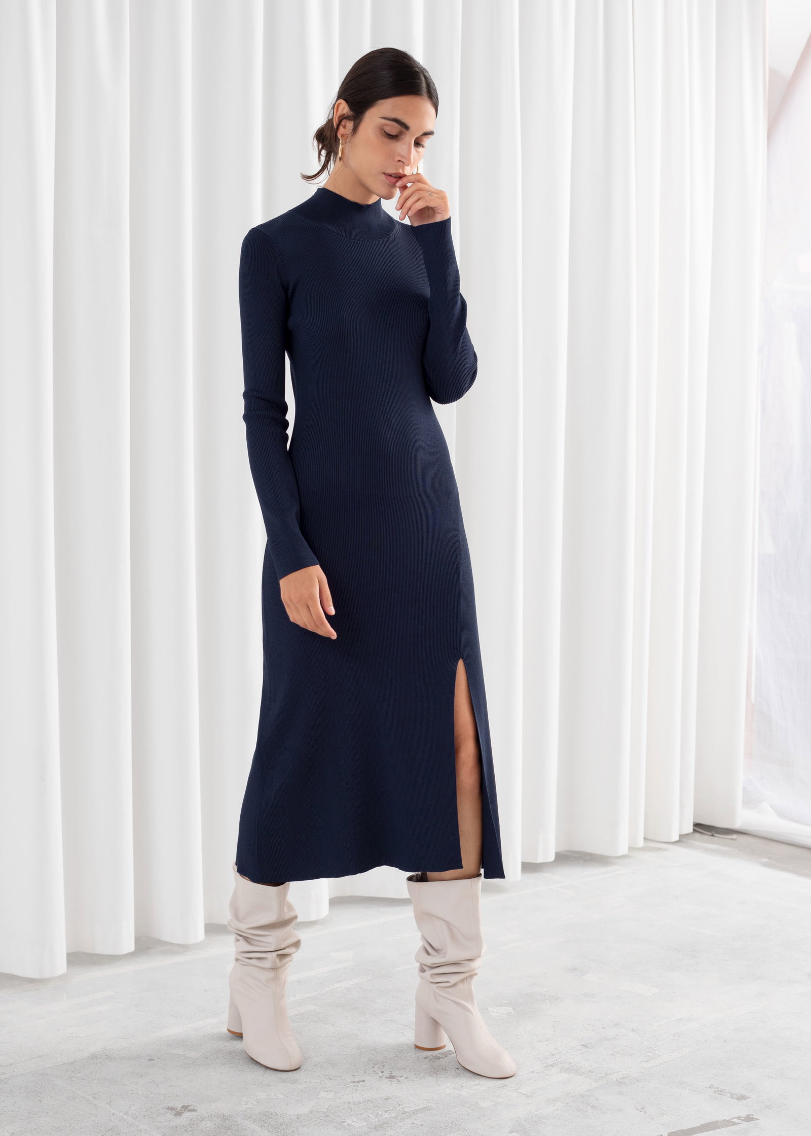strapless open back dress Kieran Ribbed Knit Turtleneck Sweater Dress Fuchsia / M by Sugarlips