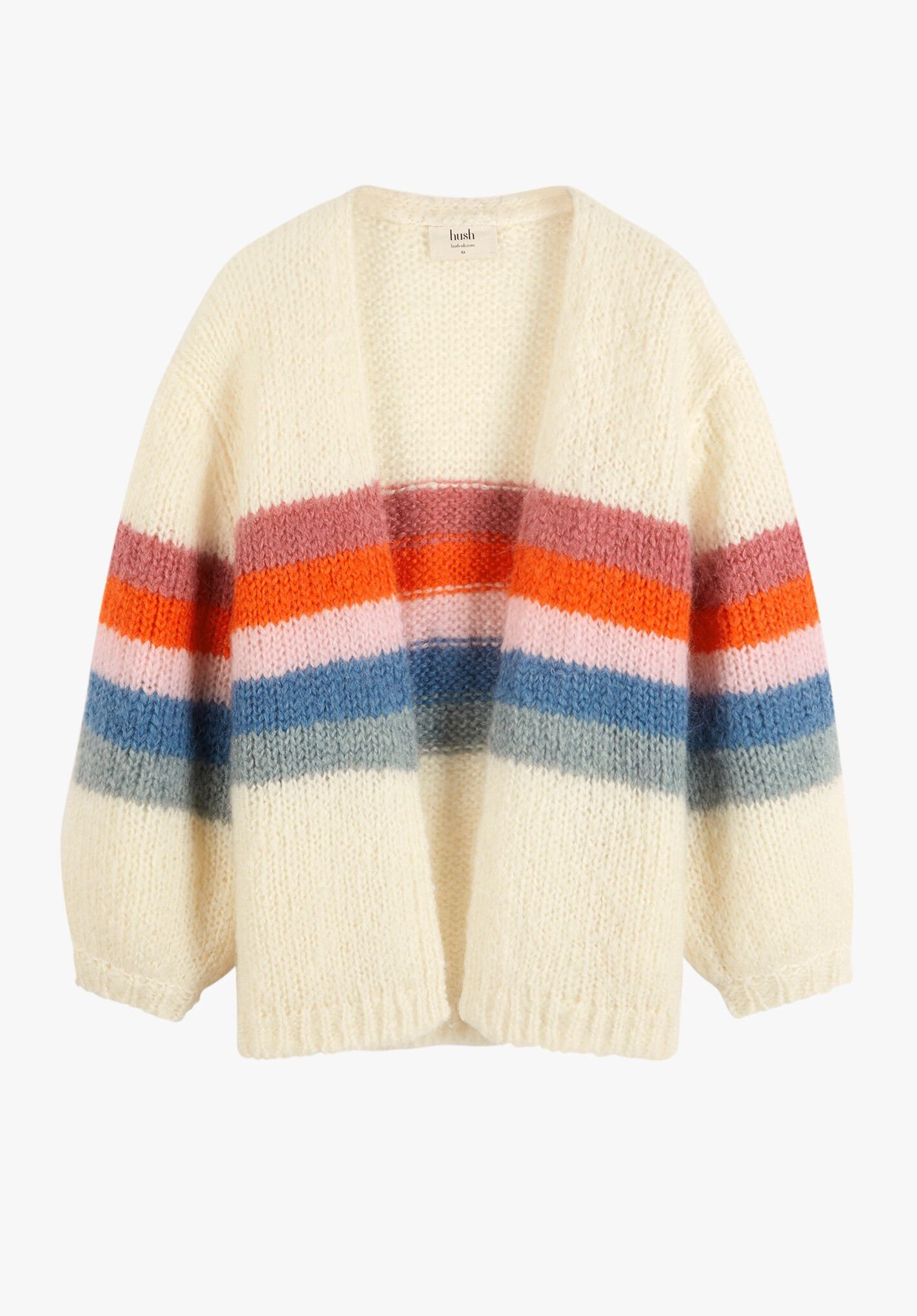 HUSH Rainbow Chunky Knit Cardigan in Off White/Multi | Endource
