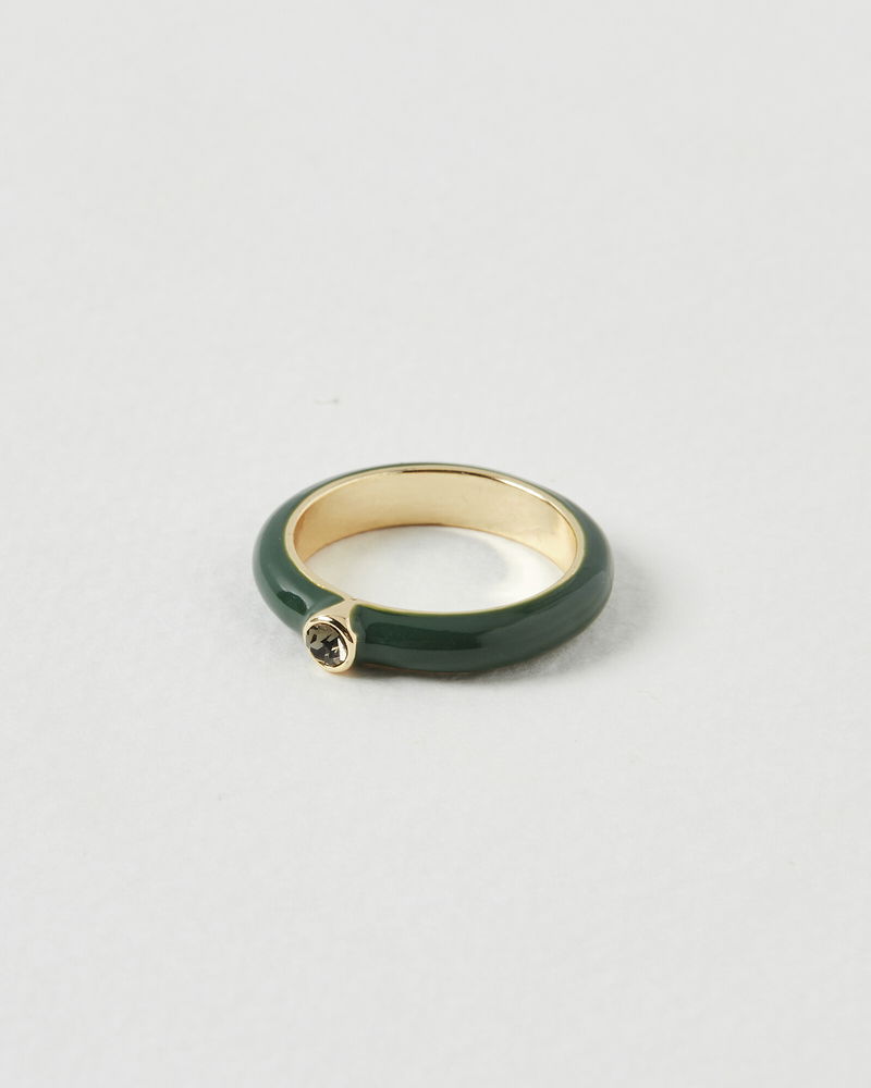 OLIVER BONAS Natassia Green Enamel & Stone Statement Ring in Green