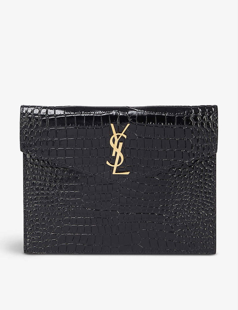 White Uptown YSL-plaque leather clutch bag