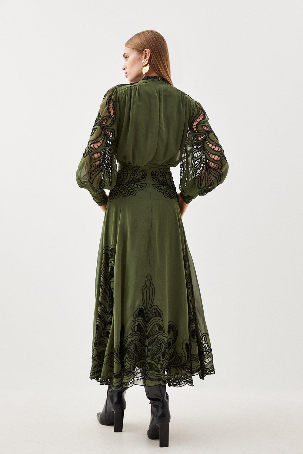 KAREN MILLEN Tall Cotton Cutwork Embroidered Woven Maxi Dress | endource