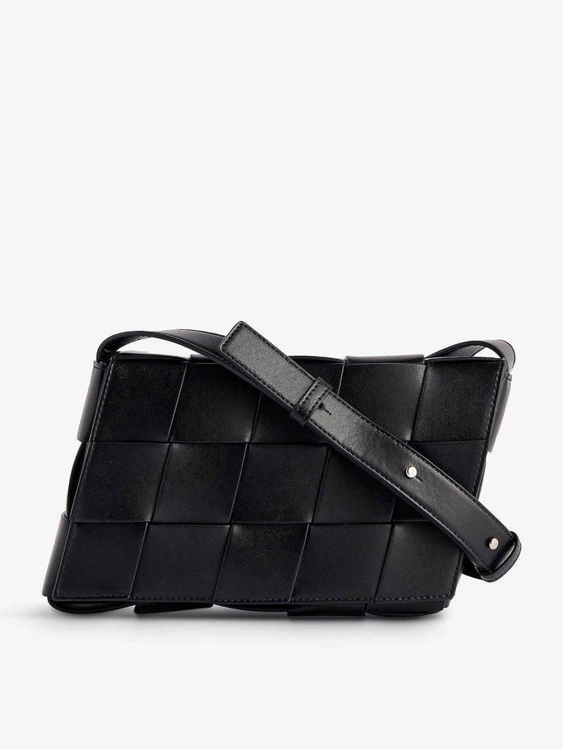 Bottega Veneta: Black Intrecciato Messenger Bag