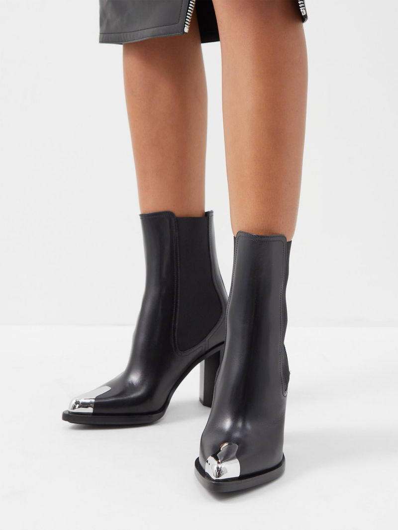 Alexander Mcqueen Smooth Leather Ankle Boots With Metallic Cap - NWT Alexander McQueen toe-cap 35mm Leather Boots | Black | FARFETCH main image 3