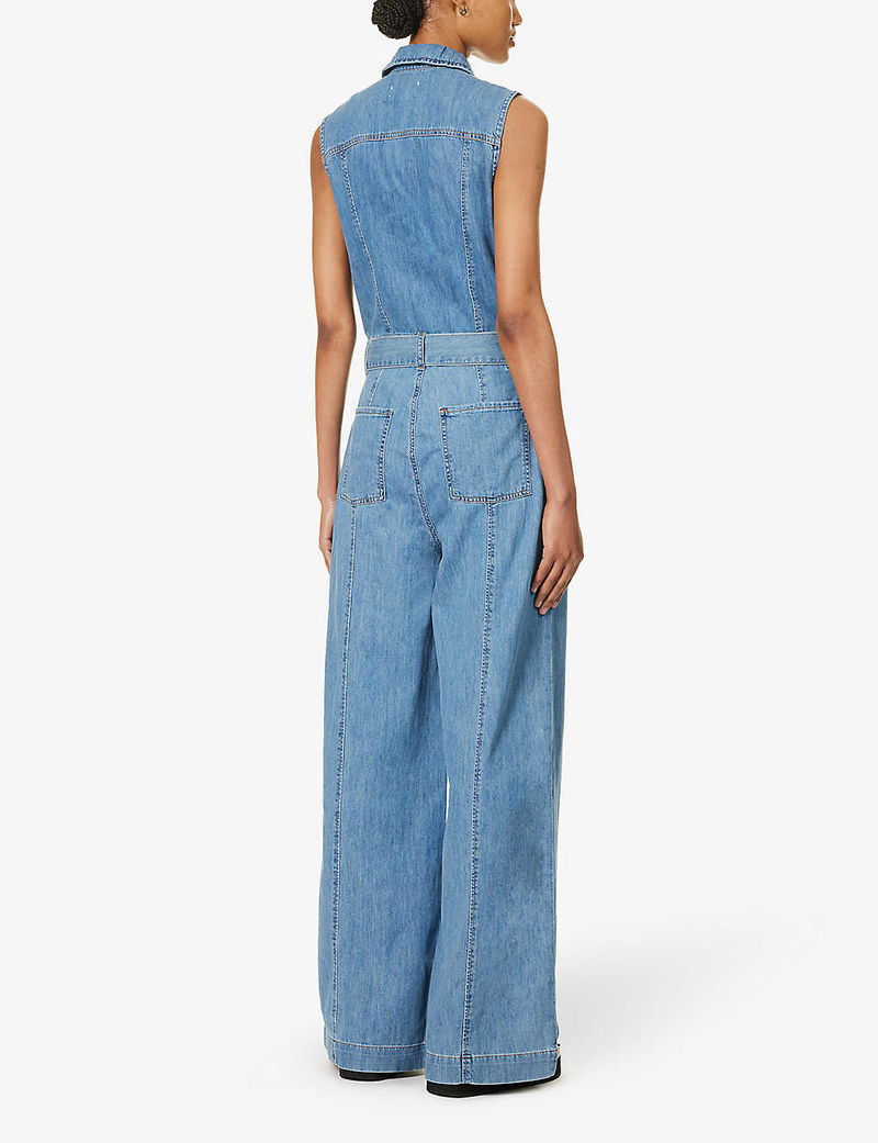 FRAME Sleeveless Wide-Leg Denim Jumpsuit endource