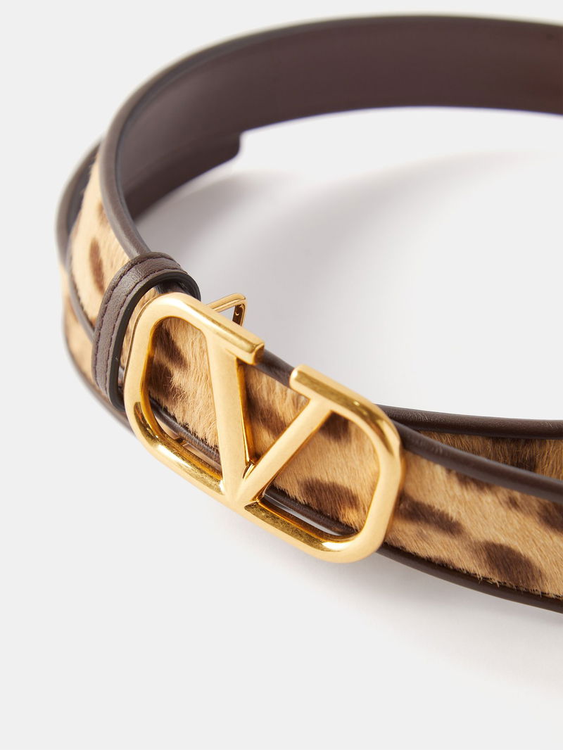NWT Valentino Garavani V logo Signature Calf Hair Belt With Leopard Print Valentino Garavani Vlogo Leopard-print Calf Hair Belt In  main image 4
