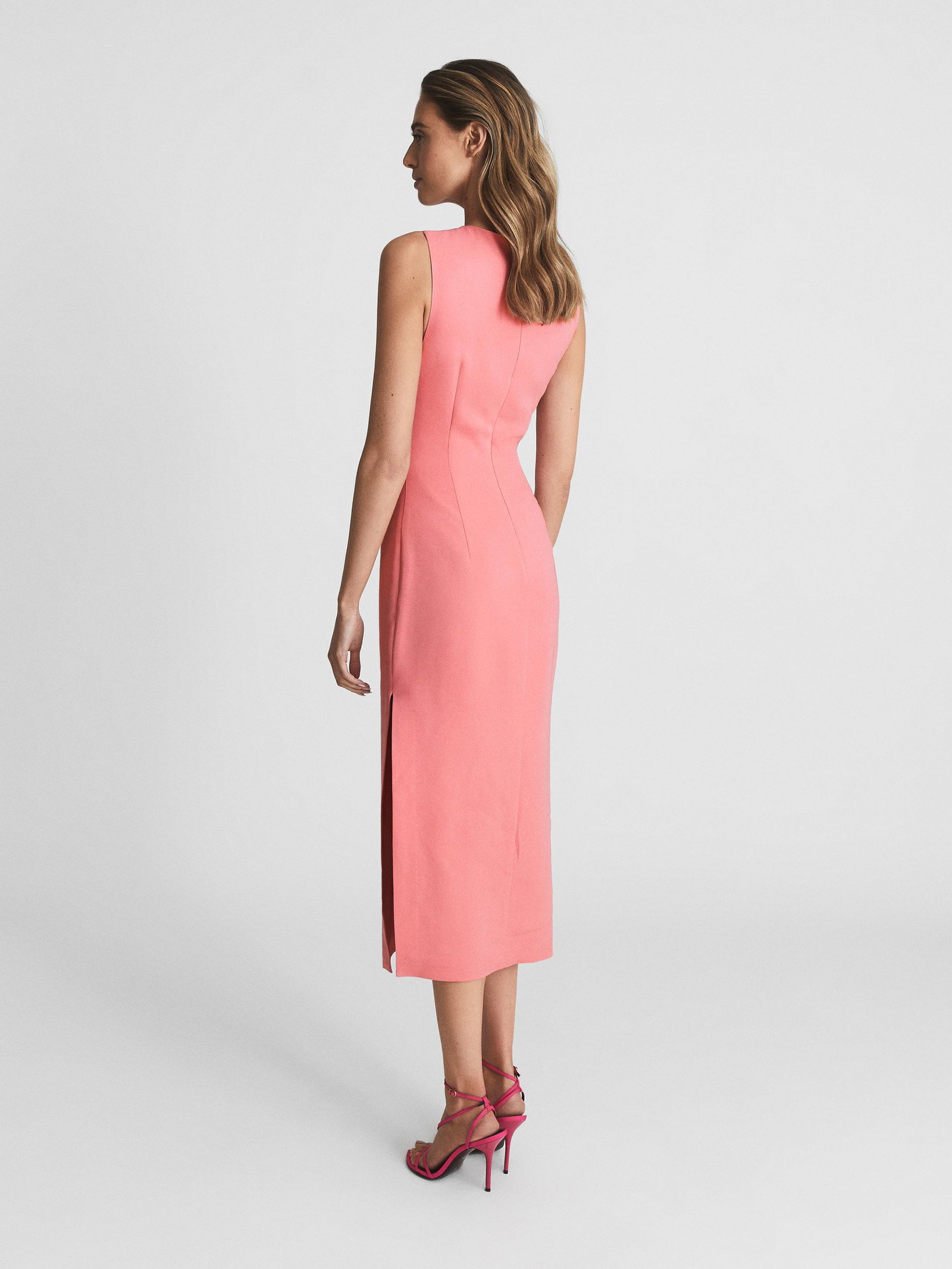 reiss imogen sleeveless ruched midi dress REISS Imogen Sleeveless Ruched Midi Dress in Ivory