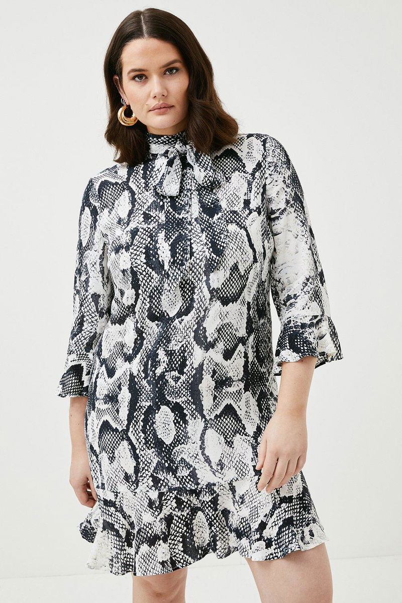 KAREN MILLEN Plus Size Snake Woven Pussybow Flippy Dress endource