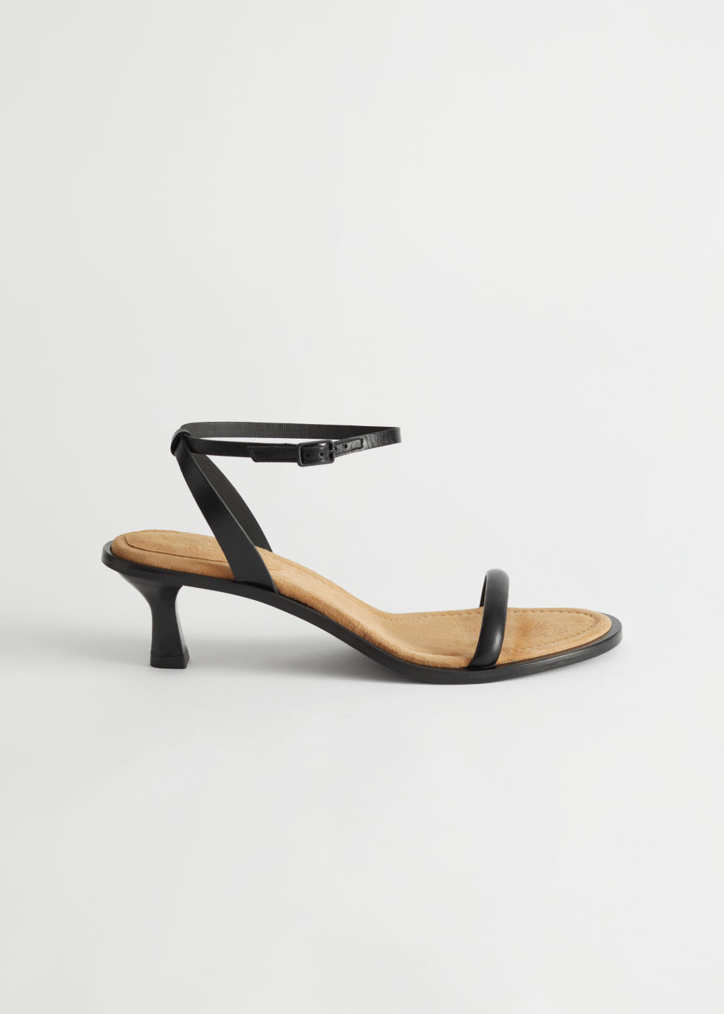 & OTHER STORIES Strappy Kitten Heel Leather Sandals in Black | Endource