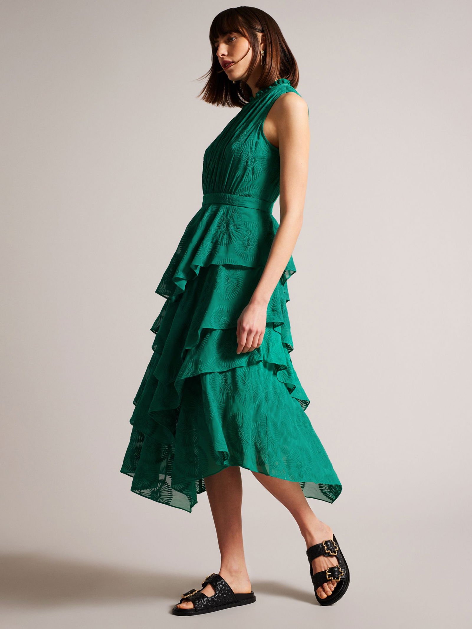 TED BAKER Floryah Embroidered Tiered Midi Dress | endource