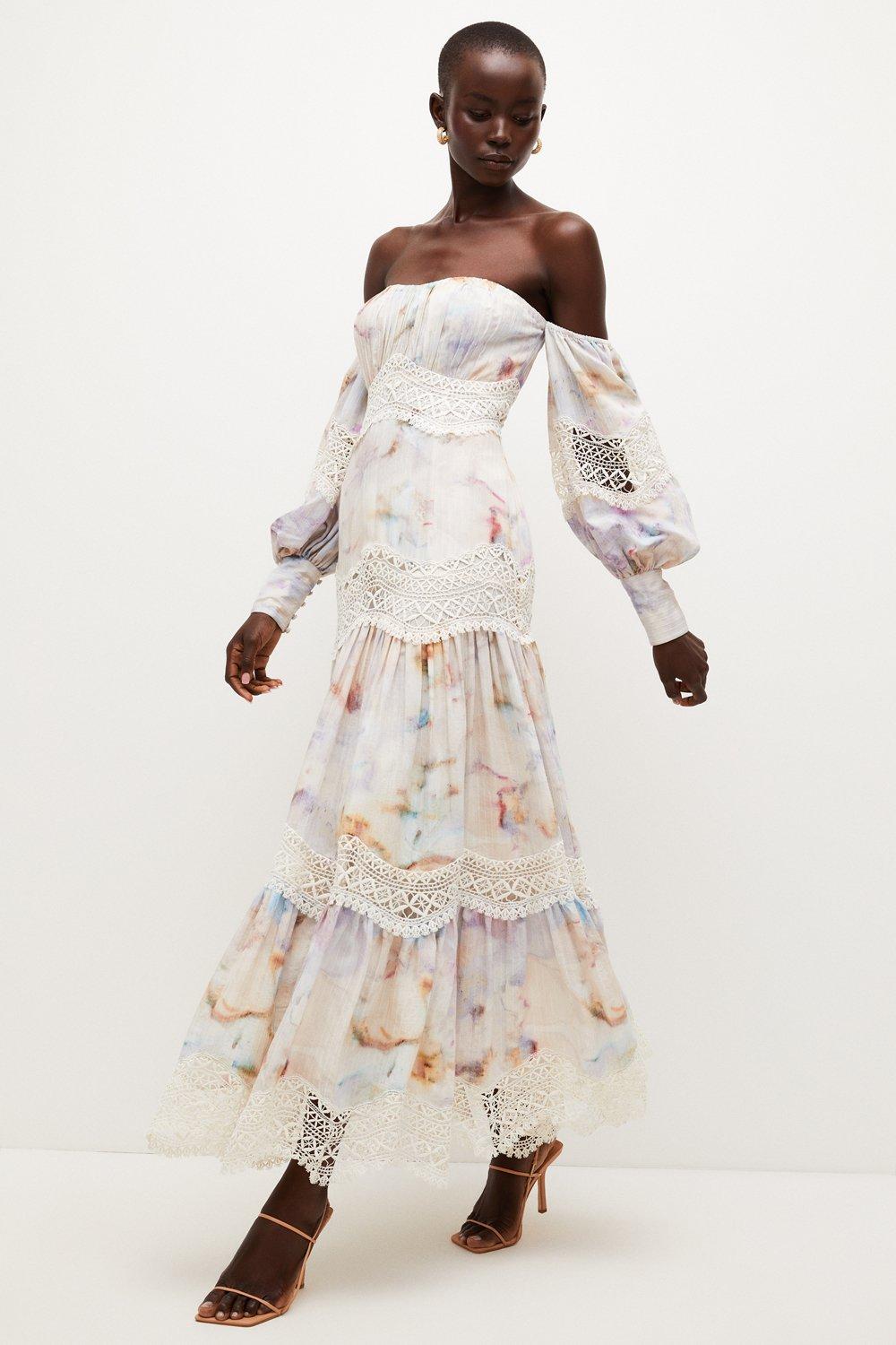 lydia millen lace trim floral maxi dress KAREN MILLEN Karen Millen x Lydia Millen - Lace Trim Floral Maxi Dress