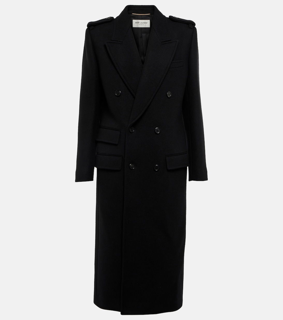 SAINT LAURENT Wool-Blend Gabardine Coat in Black | Endource