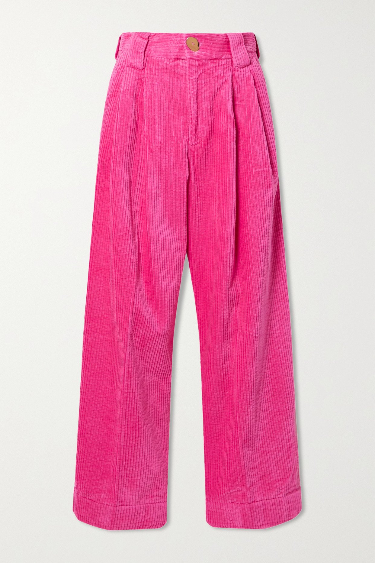 Cotton corduroy flared pants in pink - Ganni