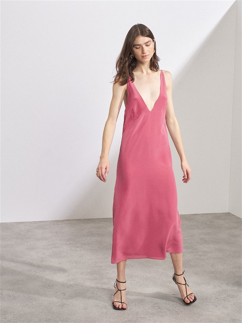 Zara SILK DRESS WITH V-NECKLINE