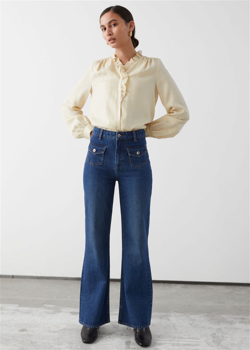 & OTHER STORIES Flared Patch Pocket Jeans in Mid Blue | Endource