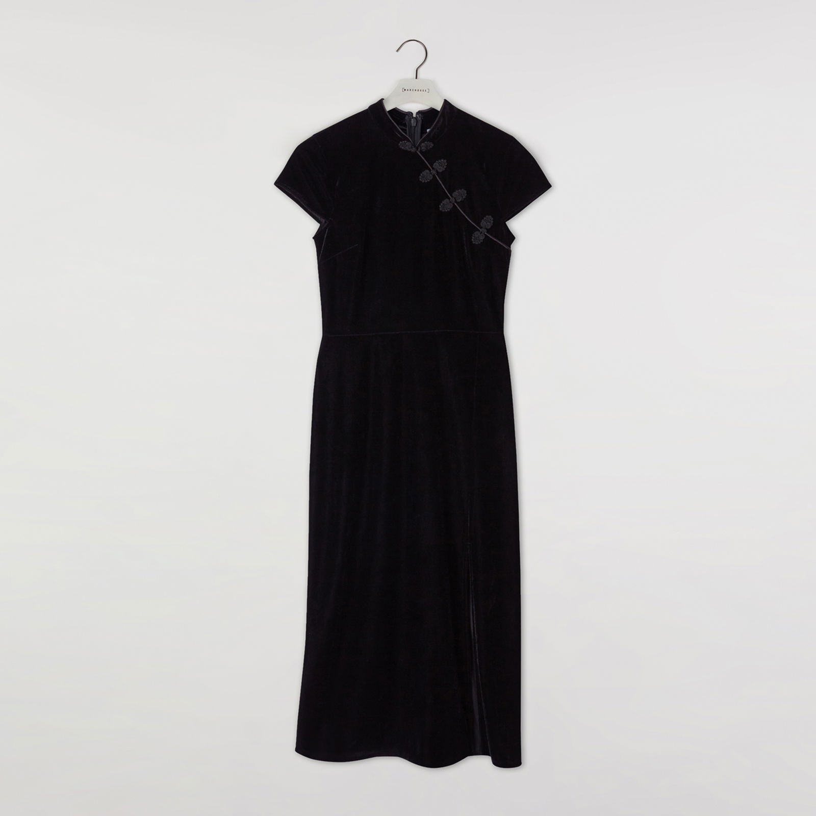 WAREHOUSE Mandarin Collar Velvet Dress endource