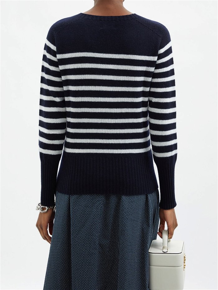 ERDEM Lotus Striped Cashmere Sweater in Navy | Endource