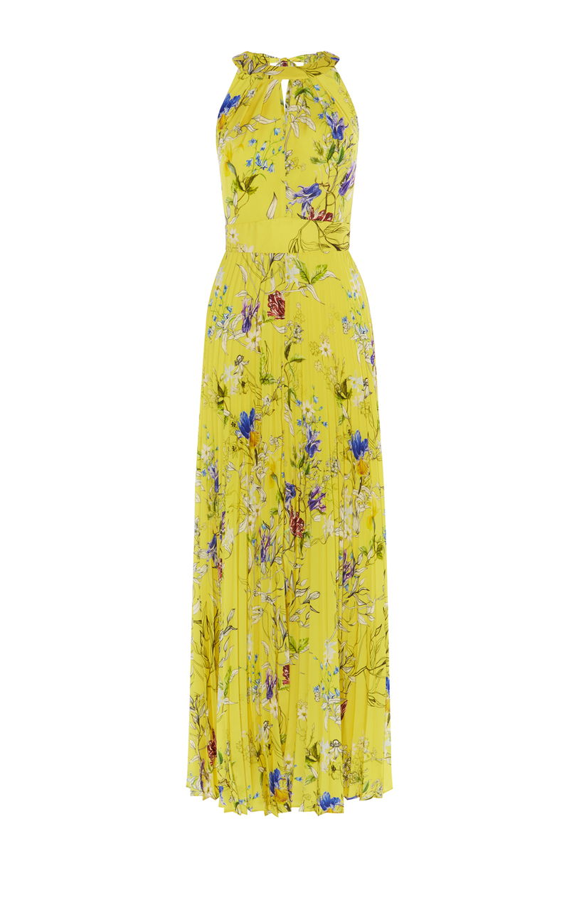 karen millen yellow pleated dress Yellow Dress Karen Millen Mustard Dress Mustard Soft Pleated Lace Detail  Woven Kimono Sleeve Maxi Dress