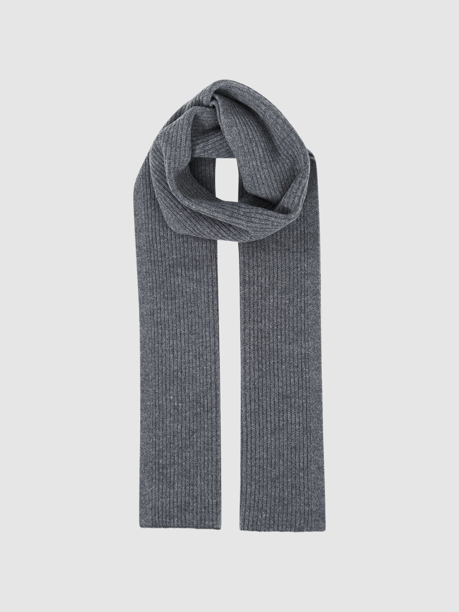 REISS Chesterfield Merino Wool Ribbed Scarf in Charcoal | Endource