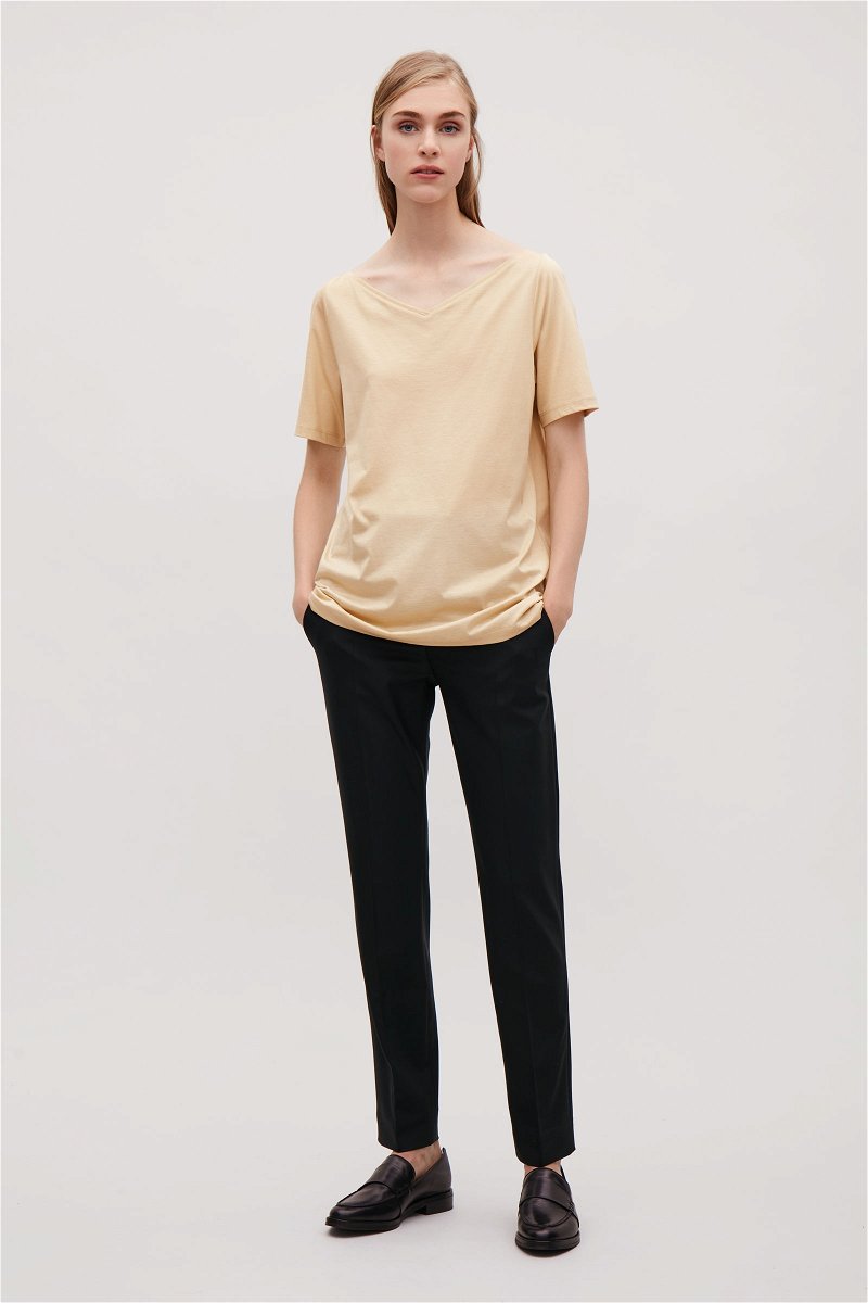 COS Wide V-Neck T-Shirt in Sand